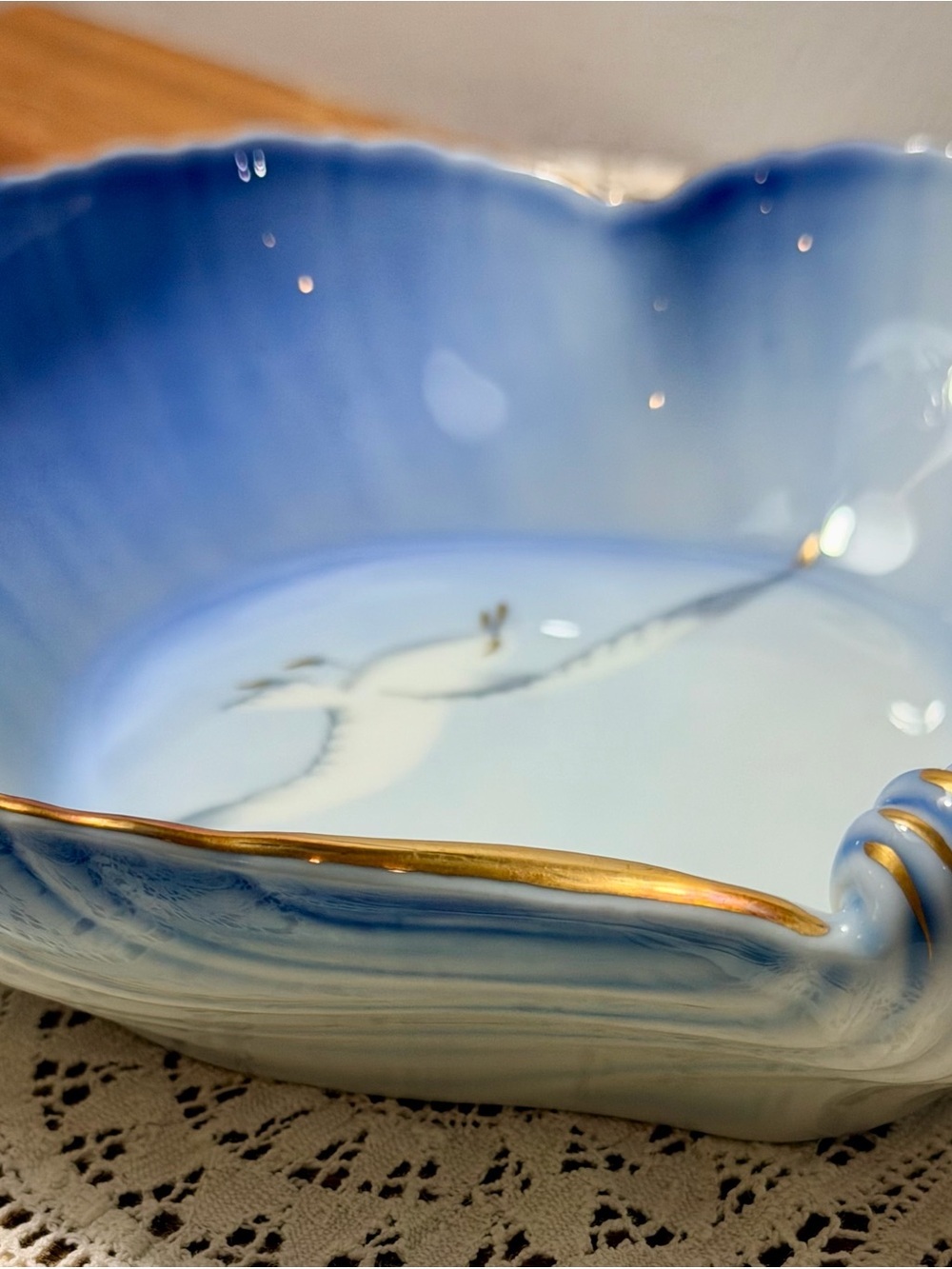 Vintage B&G Copenhagen Porcelain Shell Dish, Blue Ombre Seagull Gold Trim - Picture 10 of 13